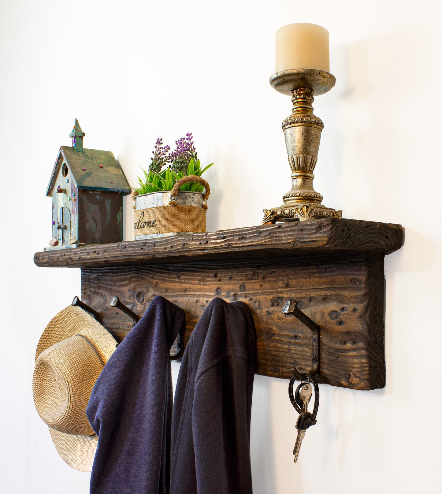 Coat Rack Wall Mounted Railroad Spike Hooks Rustic Western Decor Reclaimed Hand Weathered Entryway Storage Barnwood Doorway Organizer