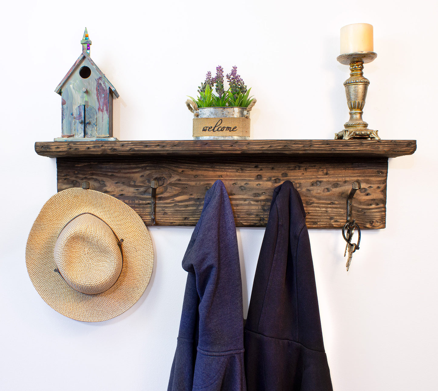 Coat Rack Wall Mounted Railroad Spike Hooks Rustic Western Decor Reclaimed Hand Weathered Entryway Storage Barnwood Doorway Organizer