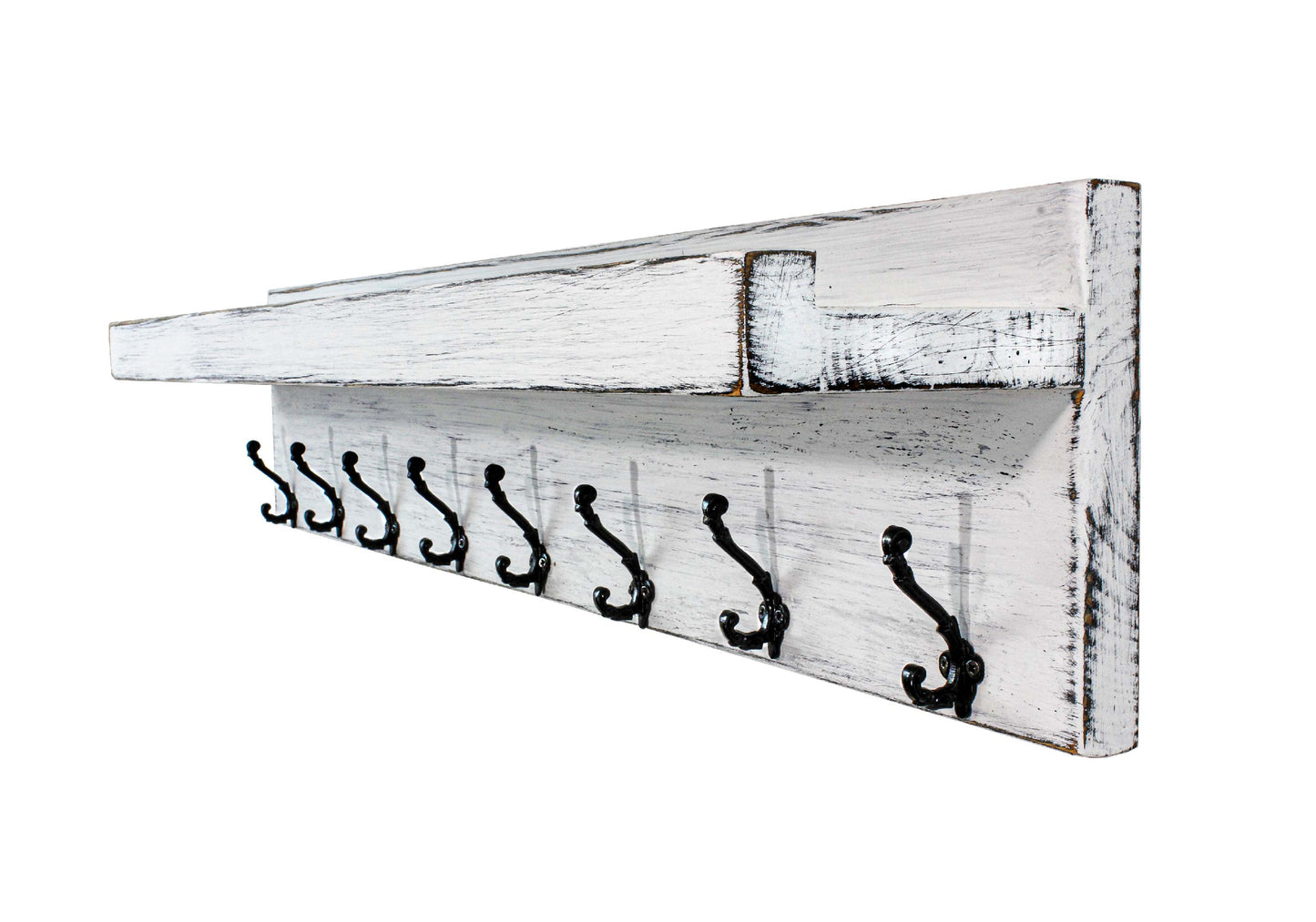 Coat Rack Hook Shelf with Picture Ledge Wall Mounted Rustic Shabby Chic Farmhouse Decor Entryway Hooks Wood Hanging Storage