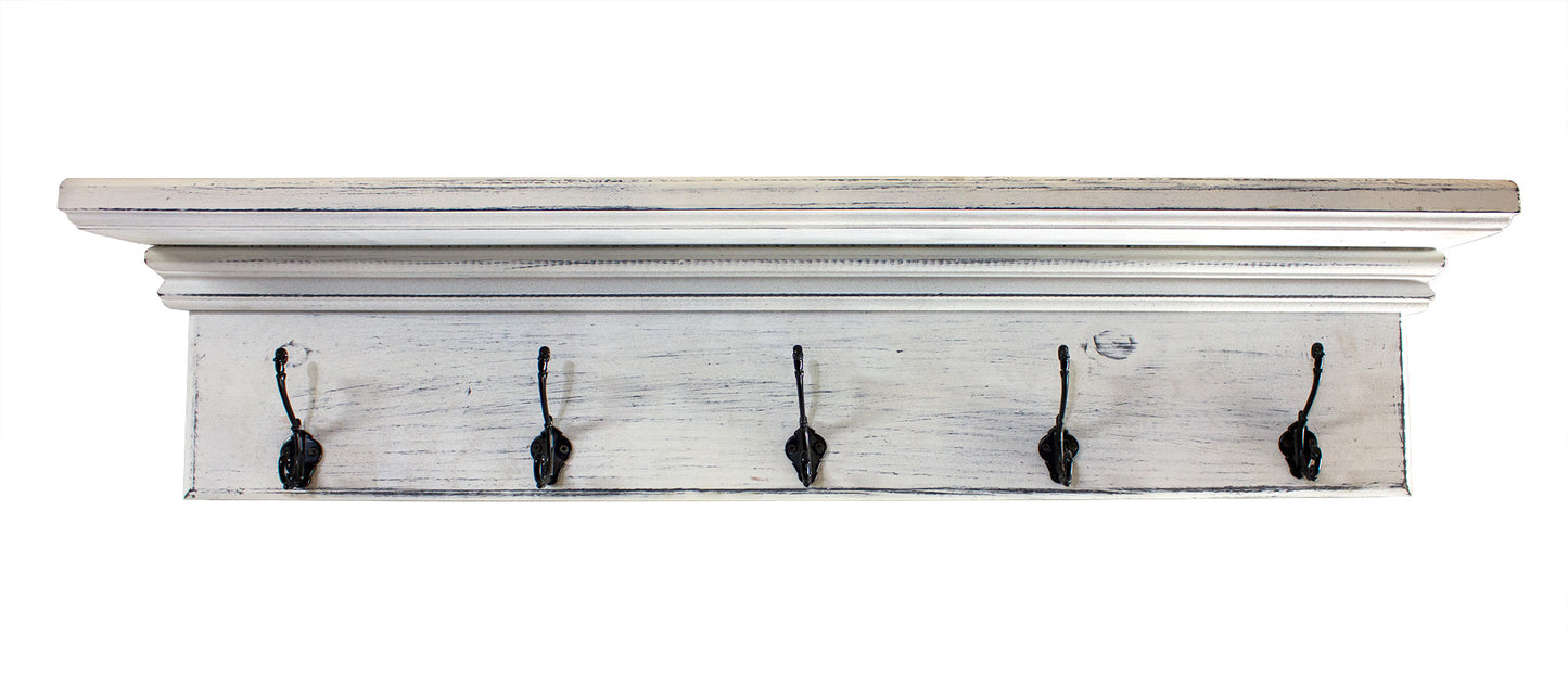 Coat Rack Hooks with Shelf Wall Mount Entryway Organizer Distressed Farmhouse Vintage Decor Hand made in USA Hand Weathered Wood Finish