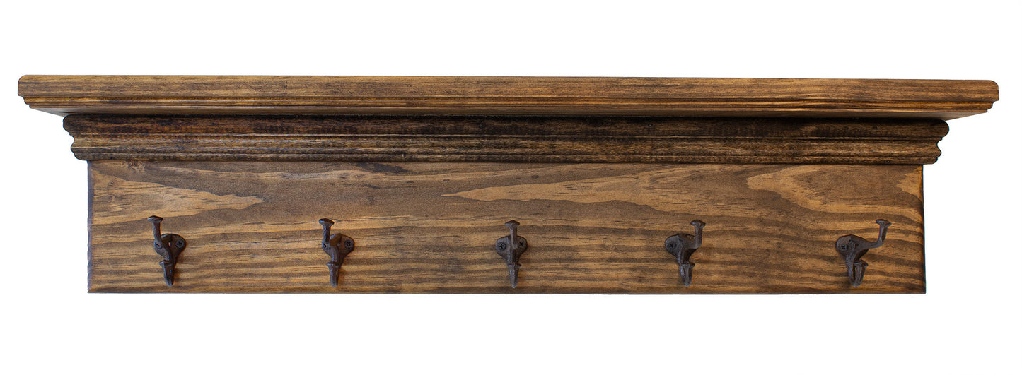Rustic Coat Rack Wall Mounted Nail Head Hooks with Shelf Farmhouse Entryway Rustic Western Decor Cabin, Ranch, Barn House