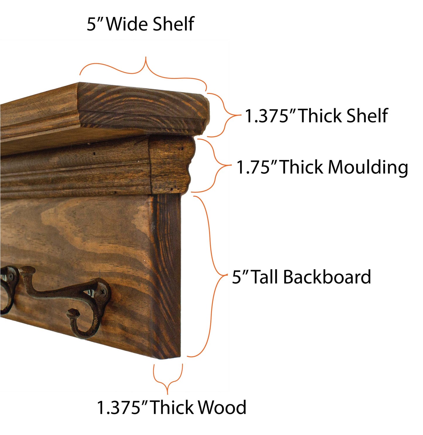 Rustic Coat Rack Wall Mounted Nail Head Hooks with Shelf Farmhouse Entryway Rustic Western Decor Cabin, Ranch, Barn House