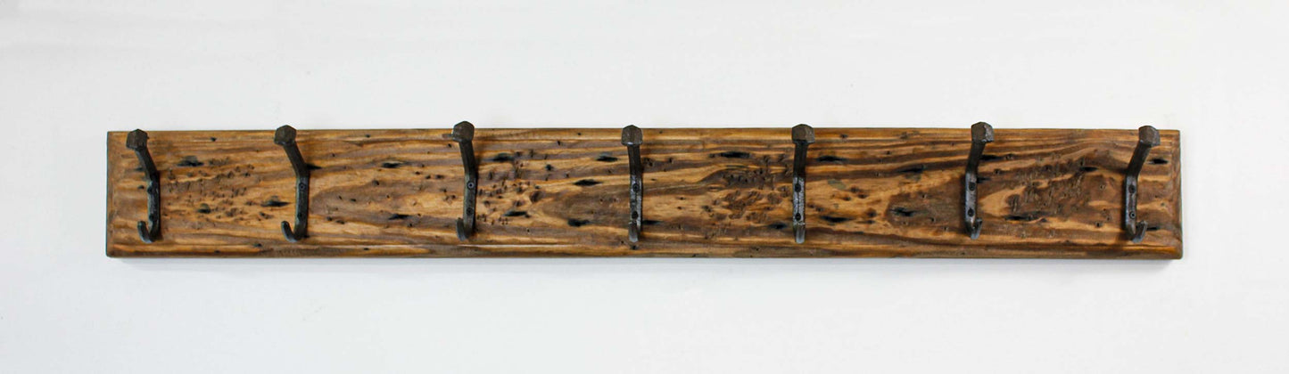 Farmhouse Coat Rack Wall Mounted Western Rustic Vintage Decor Railroad Spike Clothes Hooks Reclaimed Wood Look Entryway Handcrafted in USA