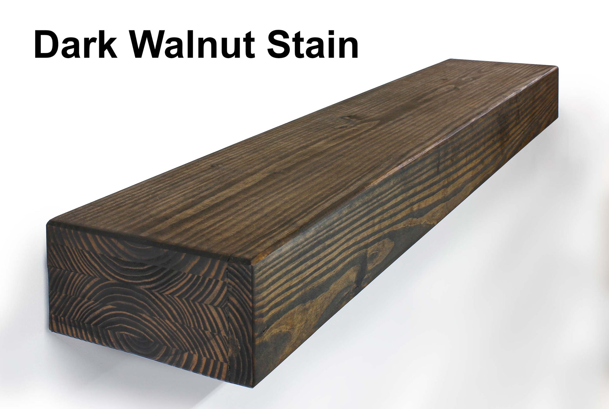 Wooden beam with dark walnut stain on a white background