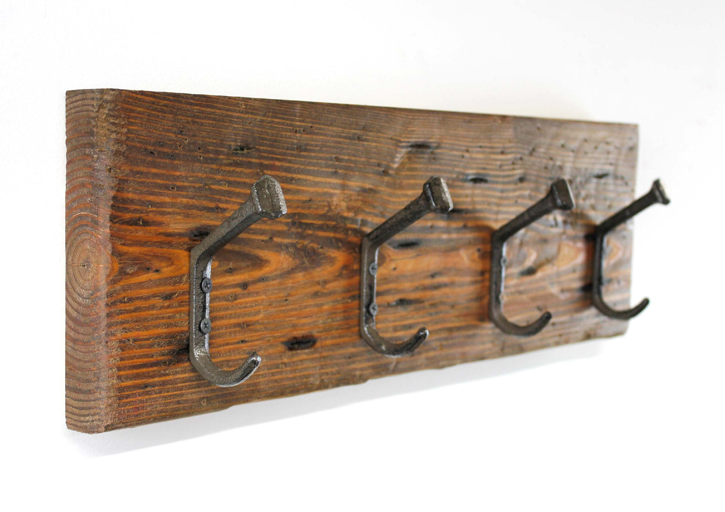 Farmhouse Coat Rack Wall Mounted Western Rustic Vintage Decor Railroad Spike Clothes Hooks Reclaimed Wood Look Entryway Handcrafted in USA