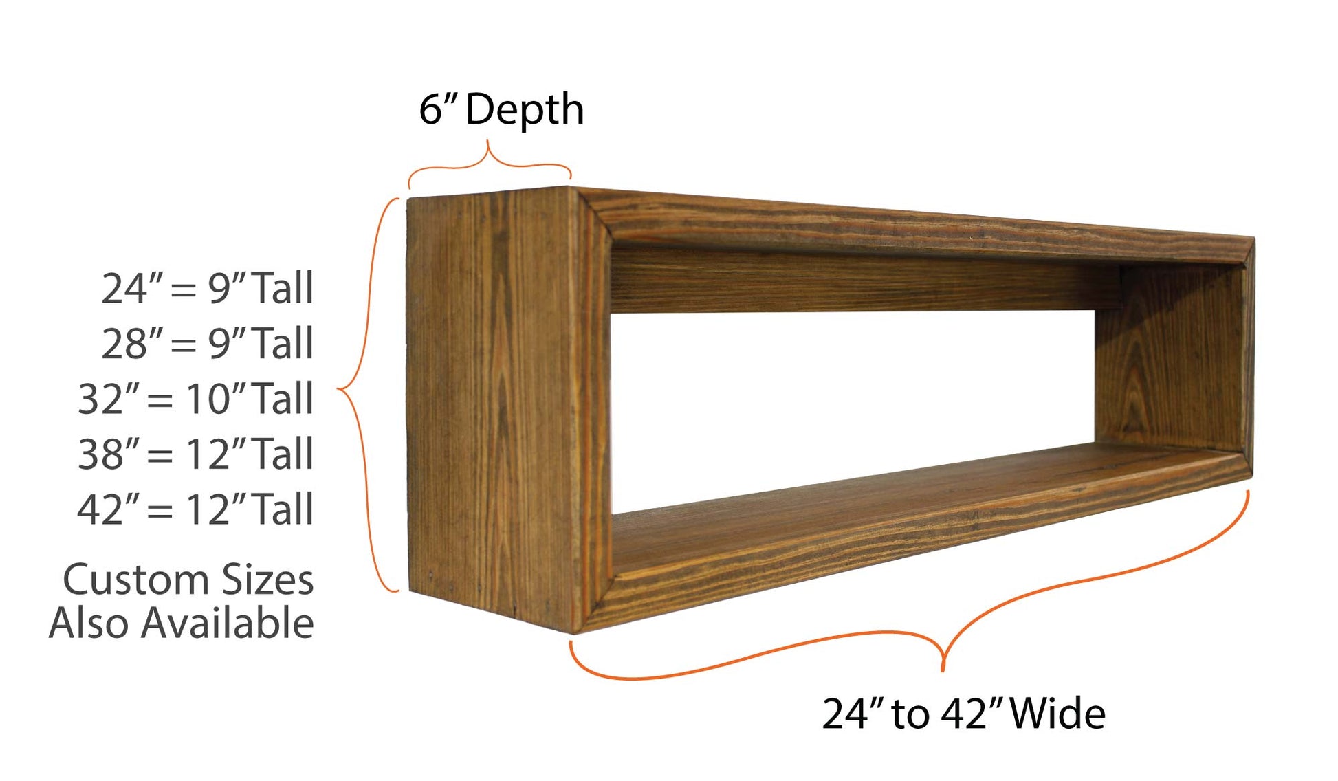 Floating wooden cabinet measurements and also available in custom sizes to suit your needs in your kitchen, bathroom, or laundry room to organize the space keeping it neat and tidy. The wall mounted cabinet is handmade in USA in a family owned and operated workshop. Makes a great housewarming or wedding gift.