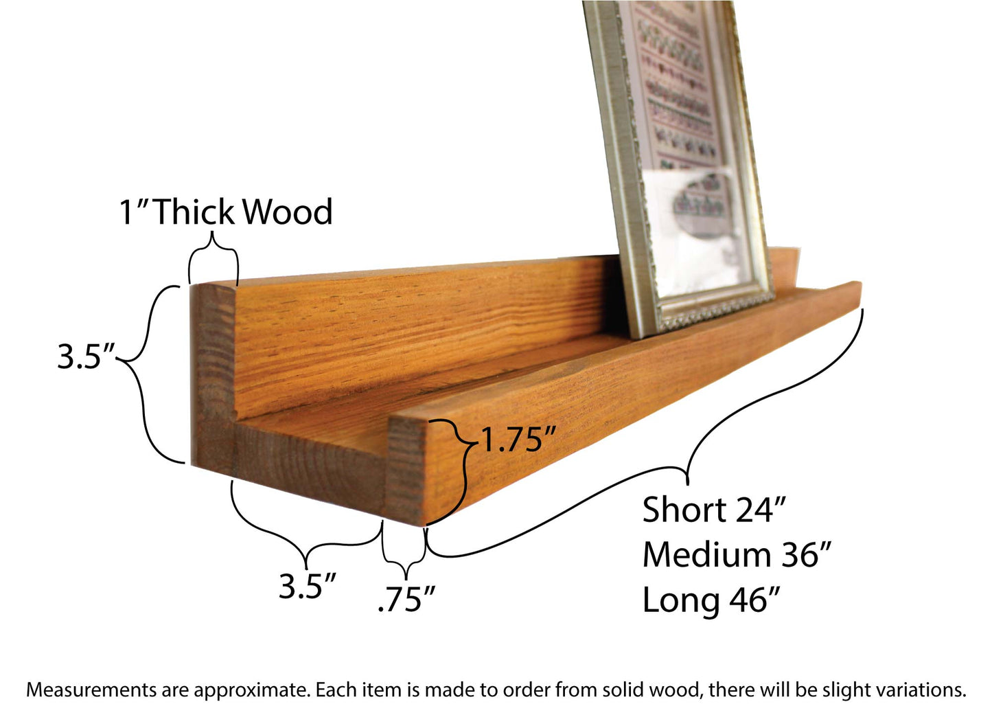 Wood Picture Ledge Shelf Floating Wall Shelf Display for Photos, Art, Record Albums, Books, Collections, Modern Home Decor Handmade in USA