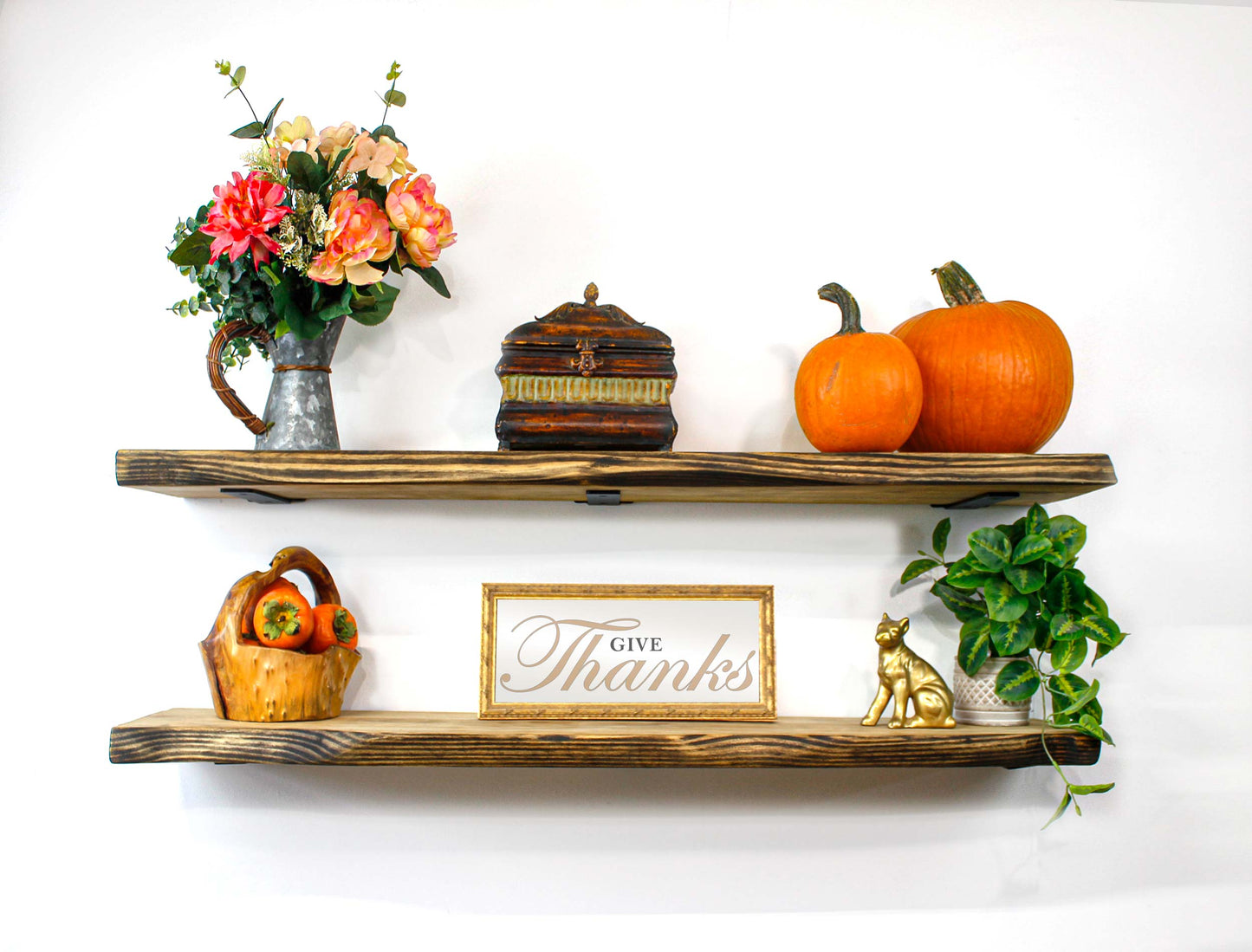 Wall Shelf Rustic Farmhouse Wood Shelves Hand Carved Live Edge pretty for holiday decor wooden live edge shelves floating wall mounted shelf solid pine handmade in the united states of america - organic flowing shelf edge for a rustic farmhouse country home decor perfect for a living room, dining room, kitchen, laundry room, bedroom, craftroom, nursery or mancave - makes a fantastic housewarming gift or wedding present for people who appreciate unique handcrafted American made products