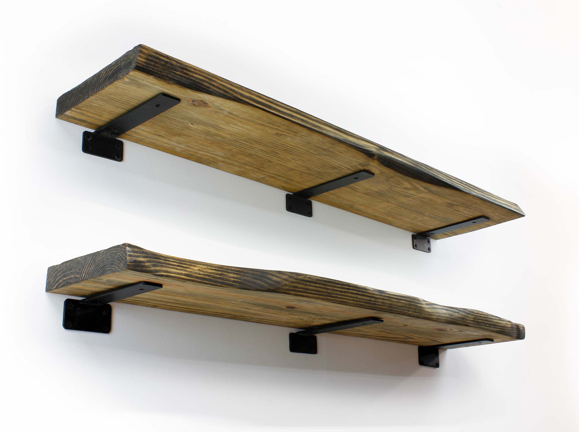 love the live curvy edge that is hand carved and sanded for a Rustic Farmhouse Wood Shelves Hand Carved Live Edge vibe which is lovely in a Western ranch, cabin, barnhouse, country cottage or for people who appreciate vintage feel in their interior design. Makes a great wedding, anniversary or housewarming gift for nature lovers who appreciate seeing the natural wood grain and curve of the tree reflected in the shape and finish of the shelves.