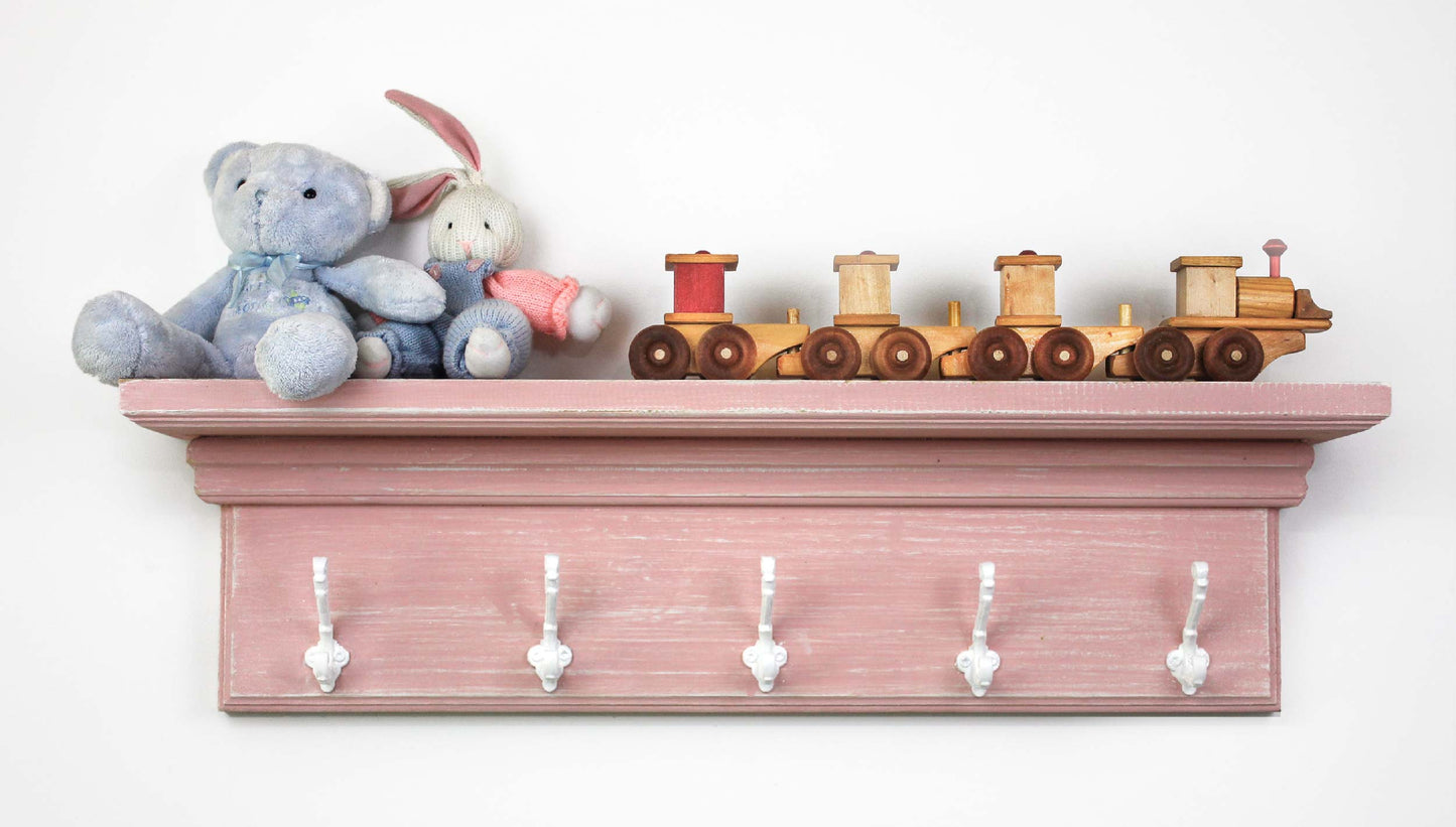 Coat Rack Hooks with Shelf Wall Mount Entryway Organizer Distressed Farmhouse Vintage Decor Hand made in USA Hand Weathered Wood Finish