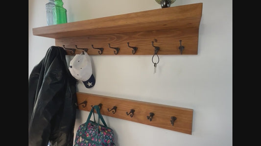 Coat Rack Hook Shelf with Picture Ledge Wall Mounted Farmhouse Entryway Nailhead Hooks Wood Hanging Storage for Entryway