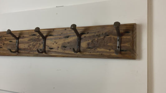 Farmhouse Coat Rack Wall Mounted Western Rustic Vintage Decor Railroad Spike Clothes Hooks Reclaimed Wood Look Entryway Handcrafted in USA