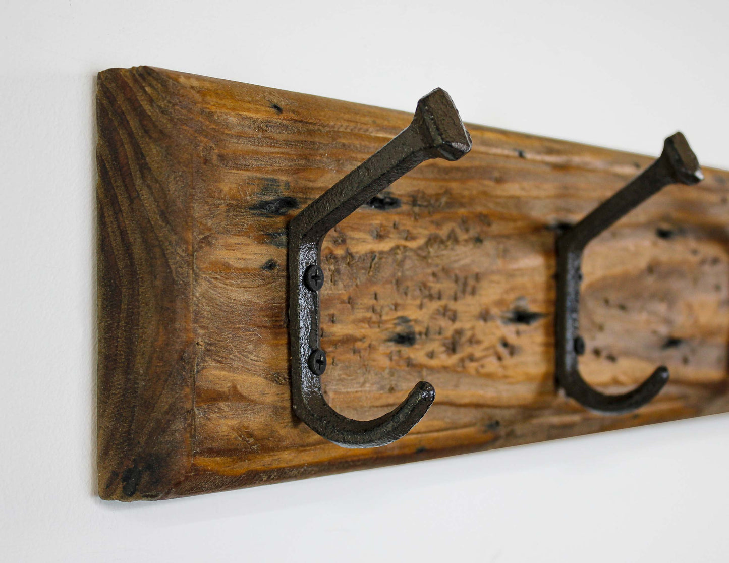 Farmhouse Coat Rack Wall Mounted Western Rustic Vintage Decor Railroad Spike Clothes Hooks Reclaimed Wood Look Entryway Handcrafted in USA