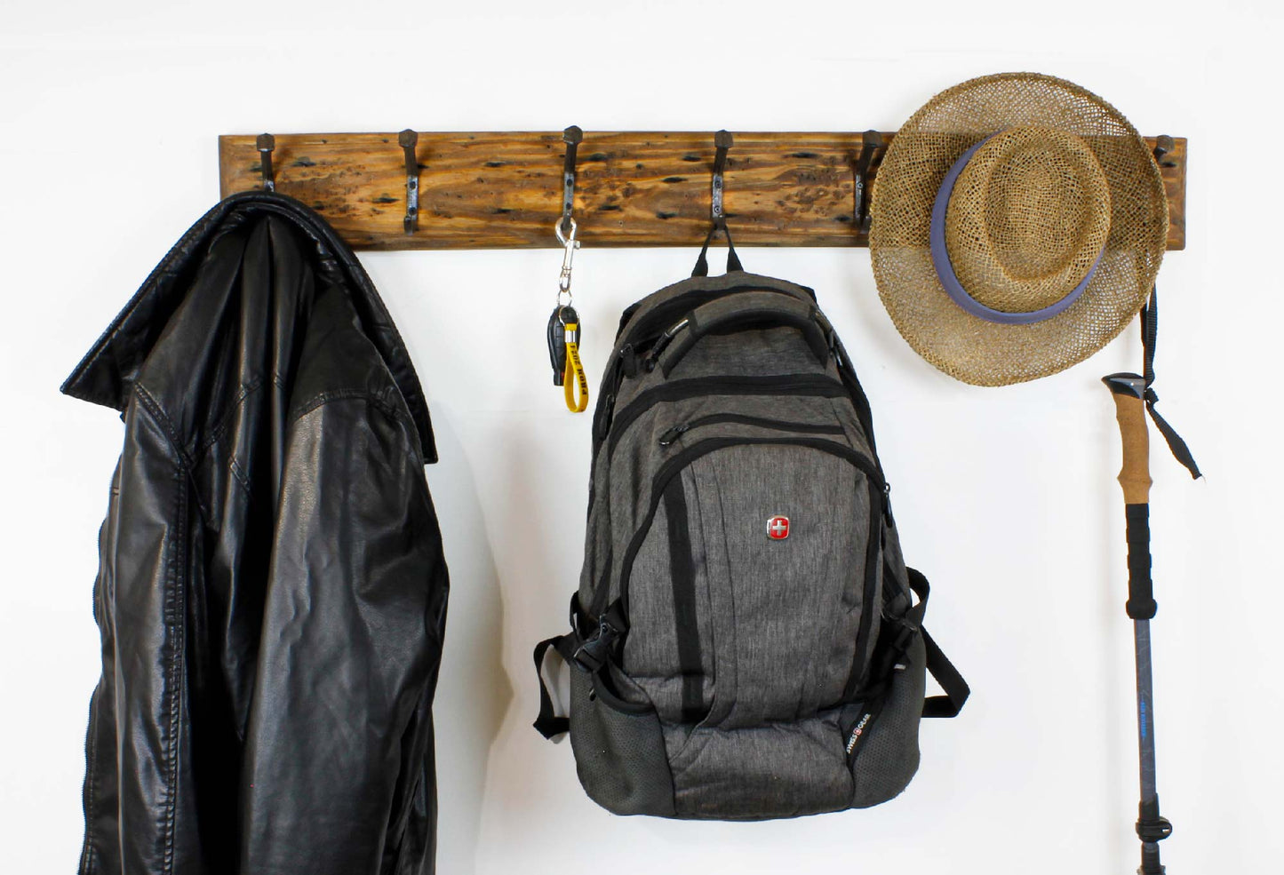 Farmhouse Coat Rack Wall Mounted Western Rustic Vintage Decor Railroad Spike Clothes Hooks Reclaimed Wood Look Entryway Handcrafted in USA
