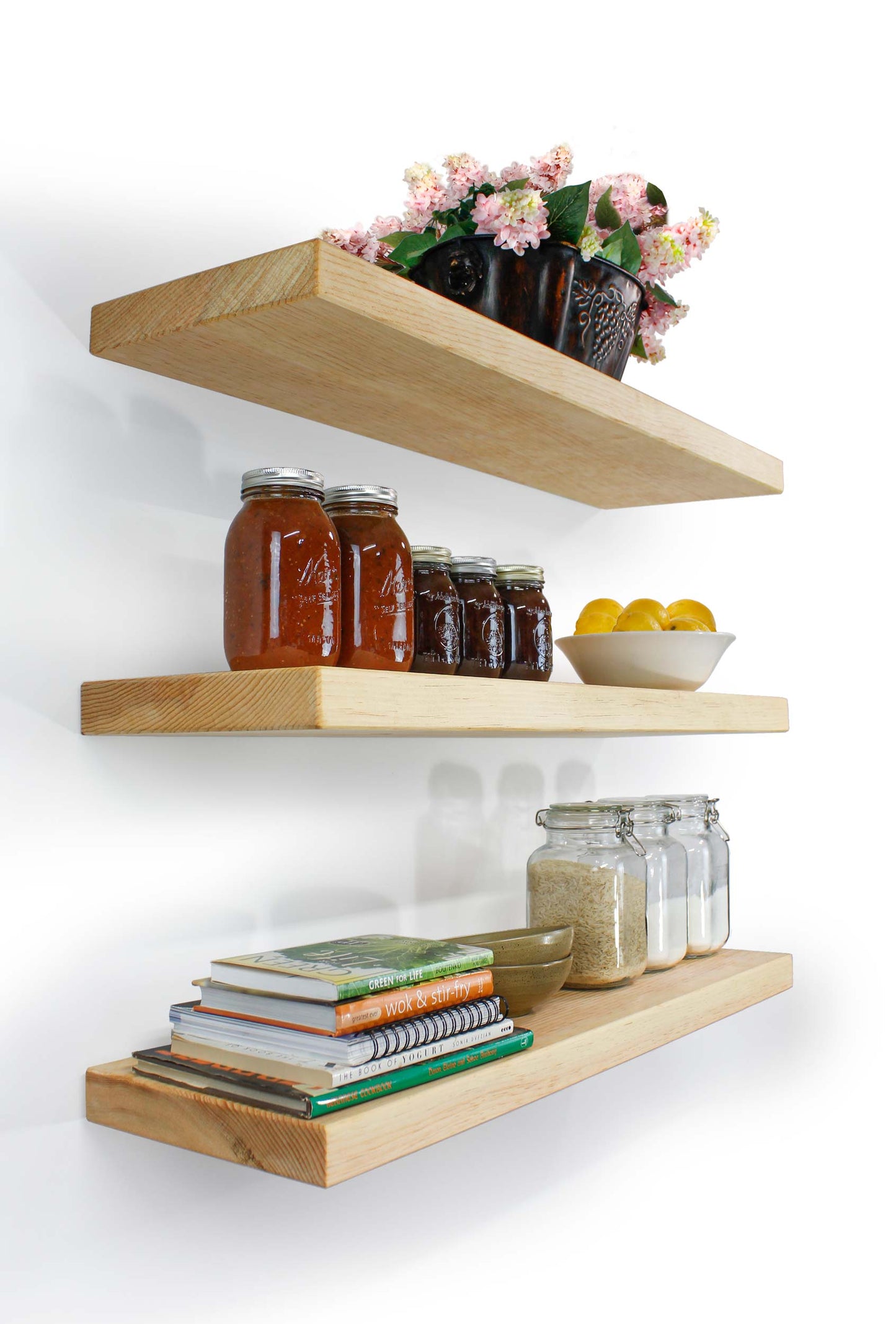 Floating Shelves Rustic Farmhouse Kitchen Shelf Wall Decor Sugar Pine Wood Flush Mounting Hidden Brackets Easy Install - Handmade in USA