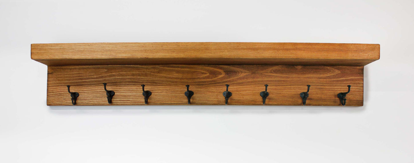 Coat Rack Hook Shelf with Picture Ledge Wall Mounted Farmhouse Entryway Nailhead Hooks Wood Hanging Storage for Entryway