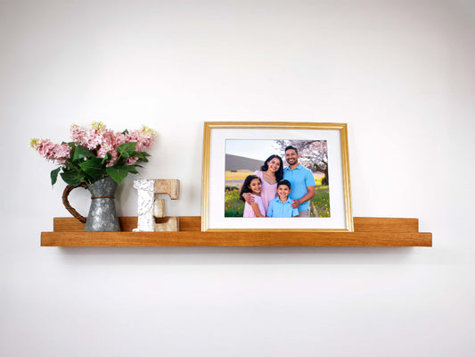 Wood Picture Ledge Shelf Floating Wall Shelf Display for Photos, Art, Record Albums, Books, Collections, Modern Home Decor Handmade in USA