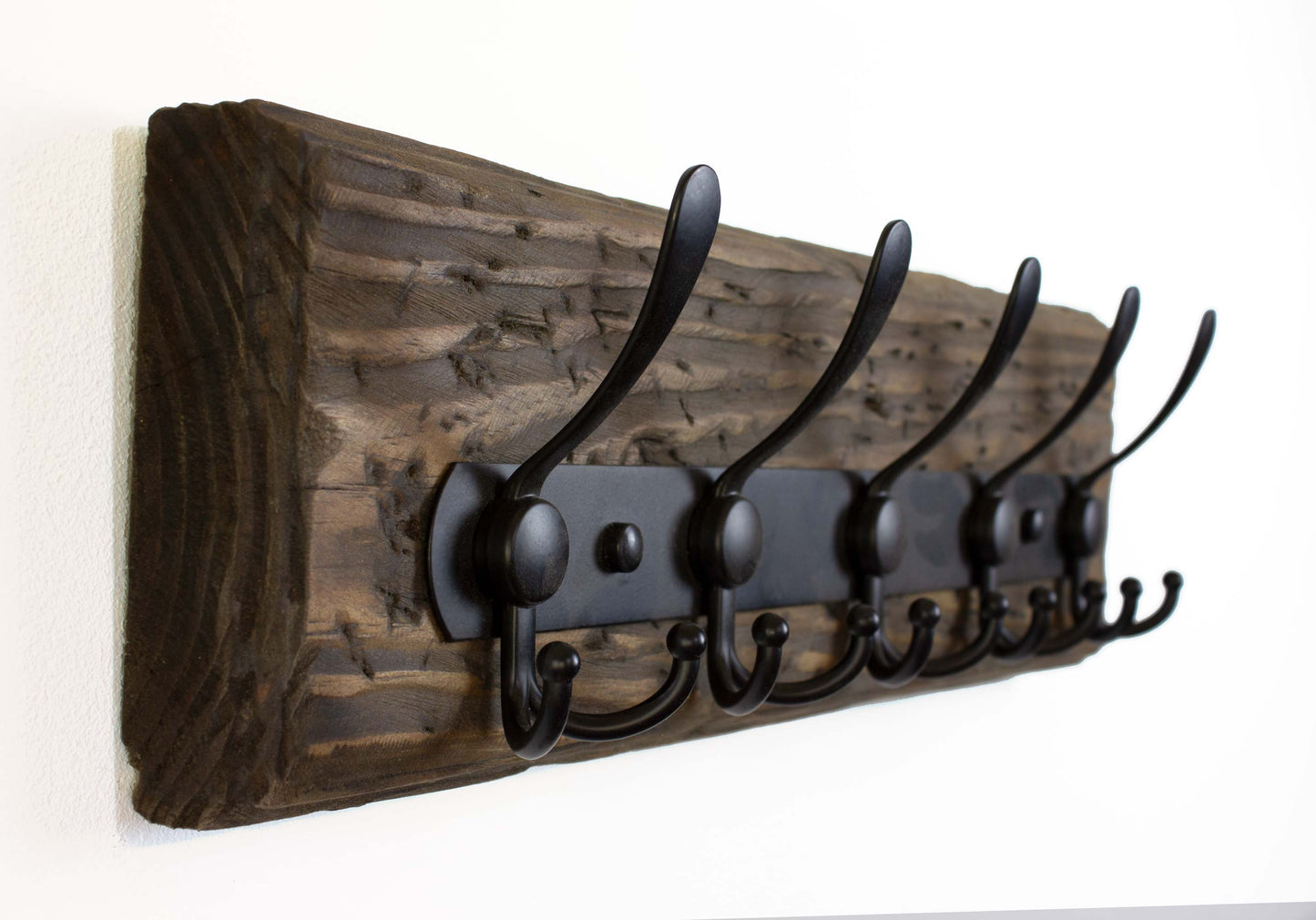 Rustic Wall Mounted Hook Coat Rack Hand Weathered Reclaimed Wood with Compact Hooks Storage Modern Farmhouse Home Entryway Decor Made in USA