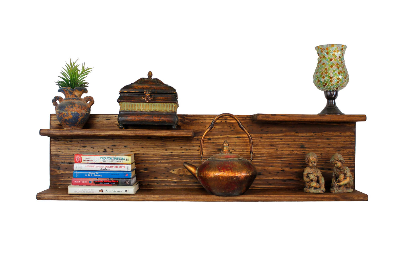 Farmhouse Wall Shelves Rustic Floating Shelf Set, Hand-Weathered Reclaimed Wood Display Rack for Plants & Antiques Home Decor Made in USA