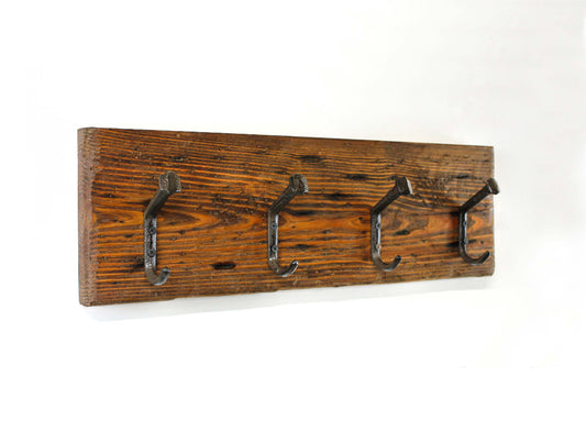 Farmhouse Coat Rack Wall Mounted Western Rustic Vintage Decor Railroad Spike Clothes Hooks Reclaimed Wood Look Entryway Handcrafted in USA