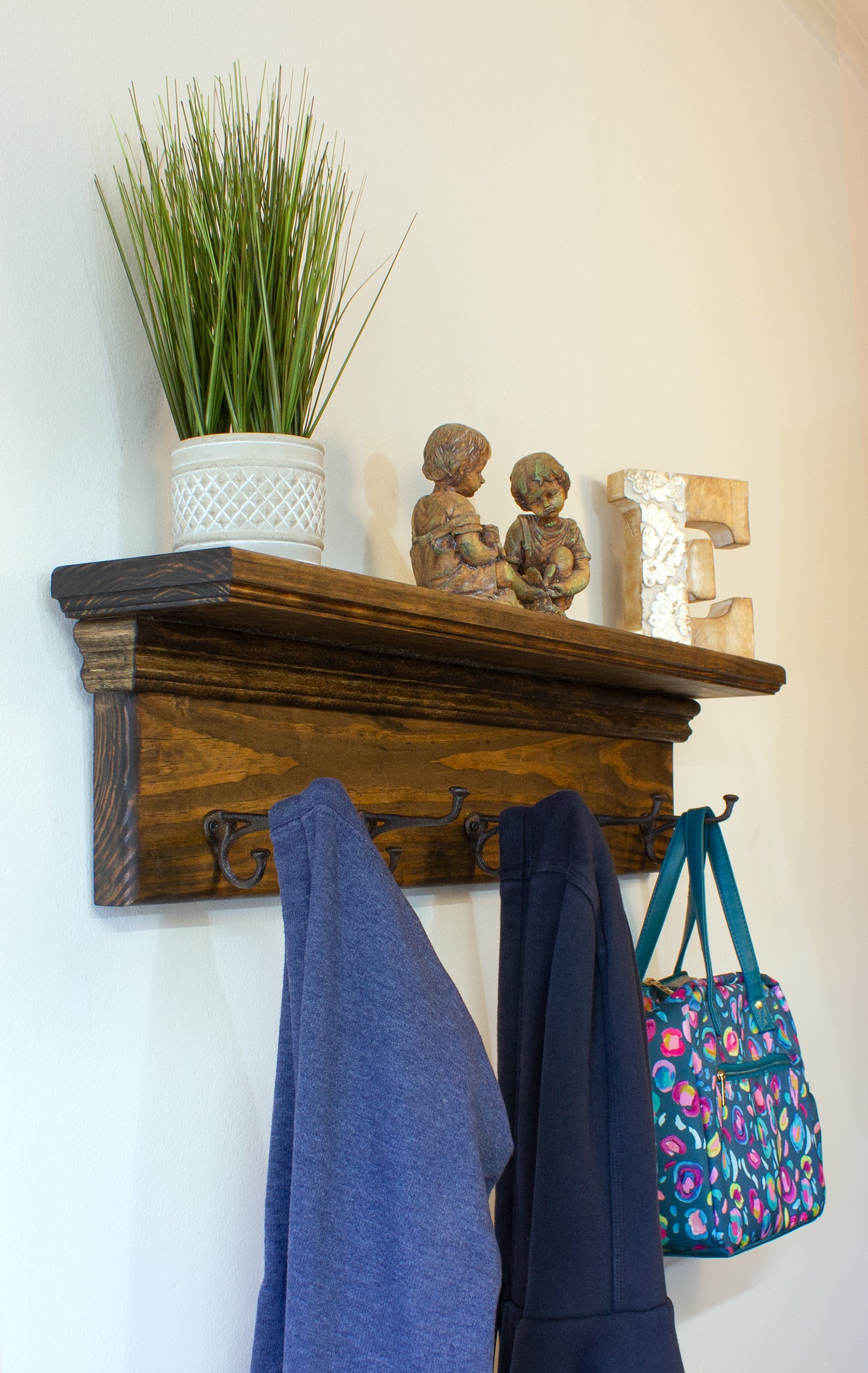 Rustic Coat Rack Wall Mounted Nail Head Hooks with Shelf Farmhouse Entryway Rustic Western Decor Cabin, Ranch, Barn House