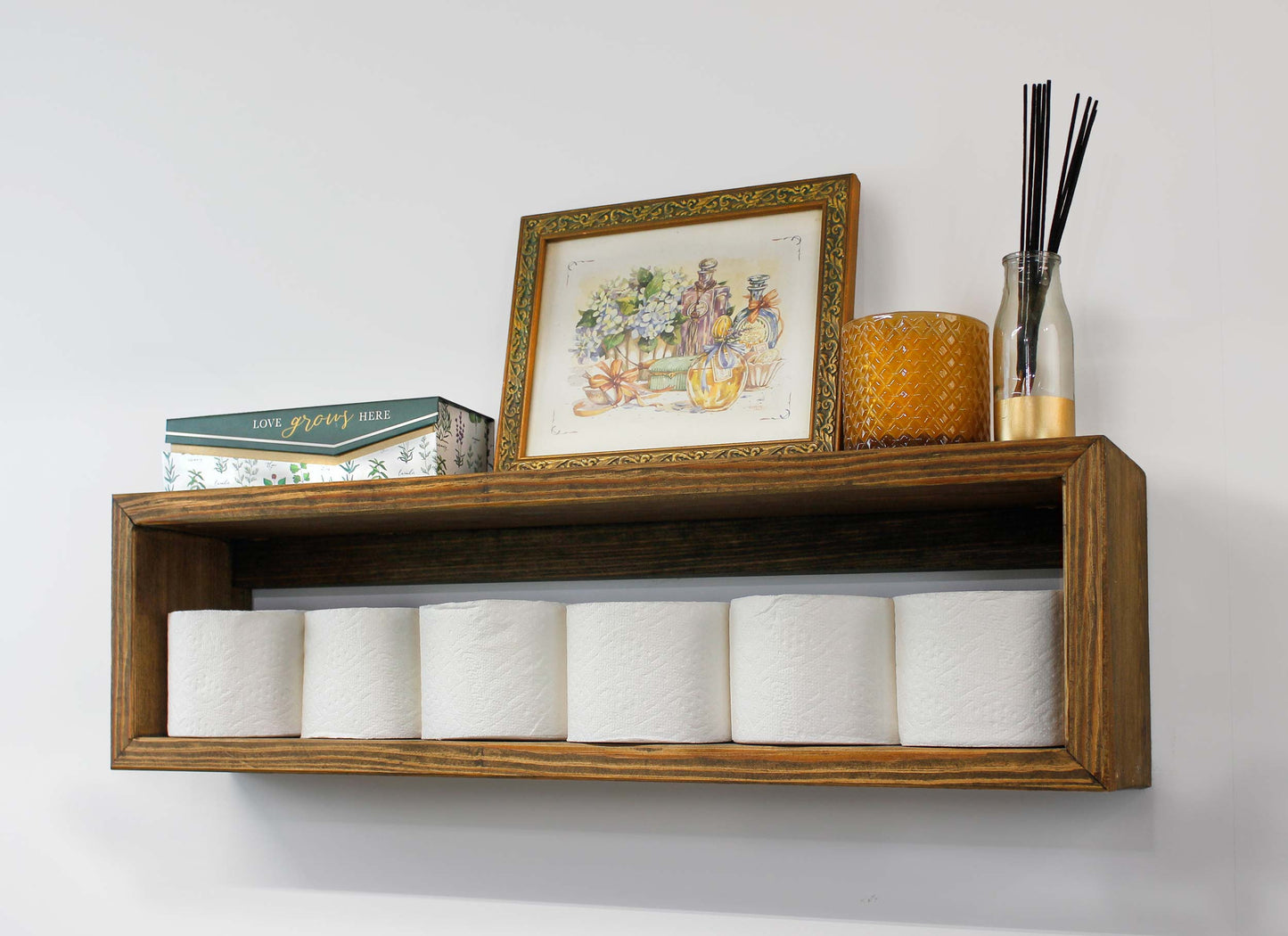 Neatly present your bathroom toilet paper extra rolls, feminine products discreatly in a box, a candle and incense in the guest bathroom, guest will appreciate the thoughfulness of having the items conveniently available during their stay | easy to wall mount because it comes with the hardware, a hanging template and instructions